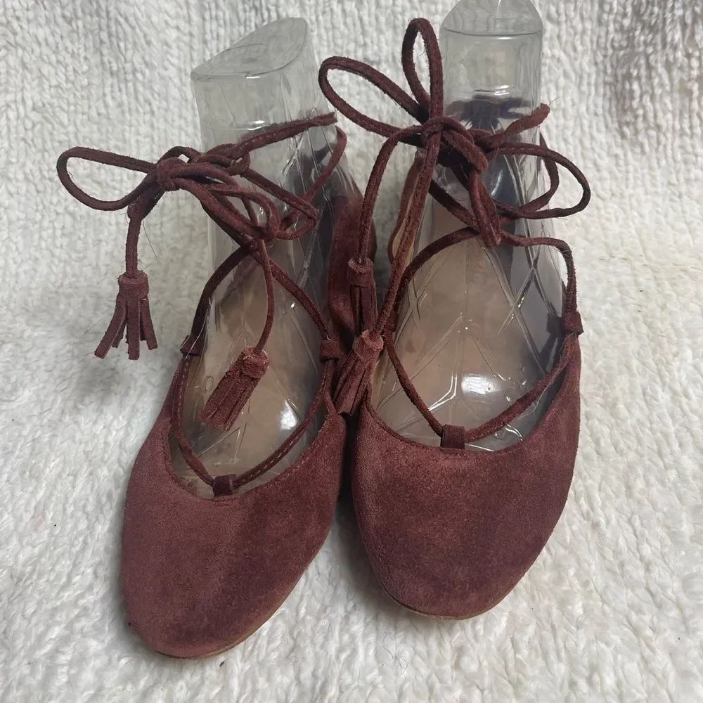 Madewell Brown leather Suede Ballet Flats lace up ankle wrap SZ9